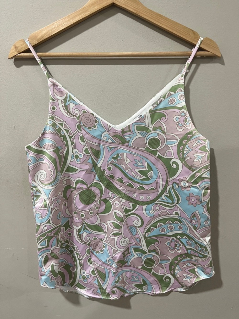 Jean-Pierre Klifa Paisley V-Neck Satin Camisole - Pink, Green & Light Blue